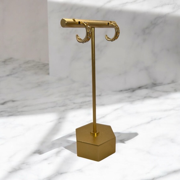 Gold Rhinestone Half Hoop Earrings - Picture 3 of 4